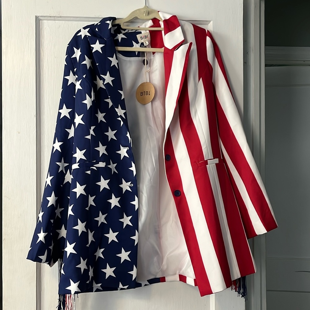 American flag fringe blazer